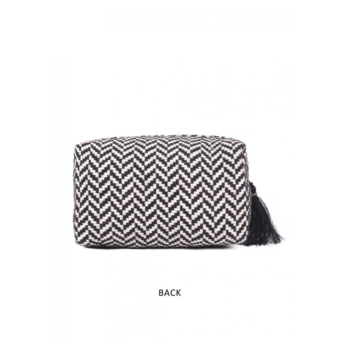 Womens Black & White Chevron Woven Makeup/Travel Pouch With Tassels