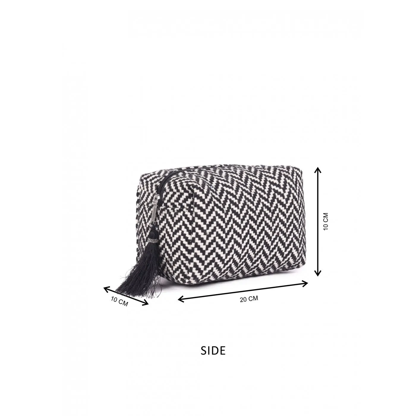 Womens Black & White Chevron Woven Makeup/Travel Pouch With Tassels